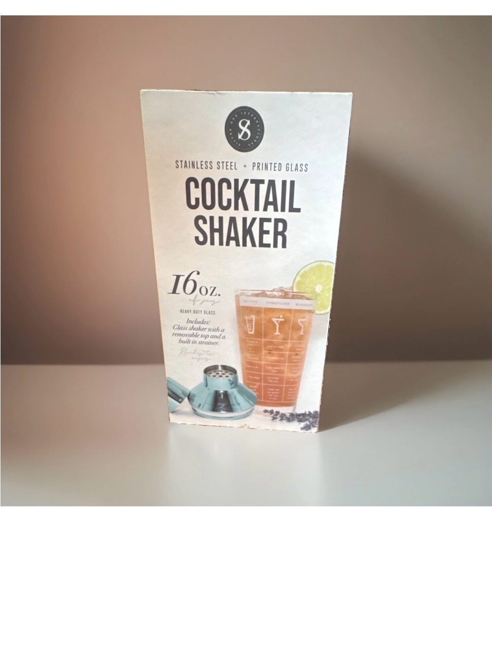 Stainless Steel Cocktail Shaker Set with Printed Glass - Teal